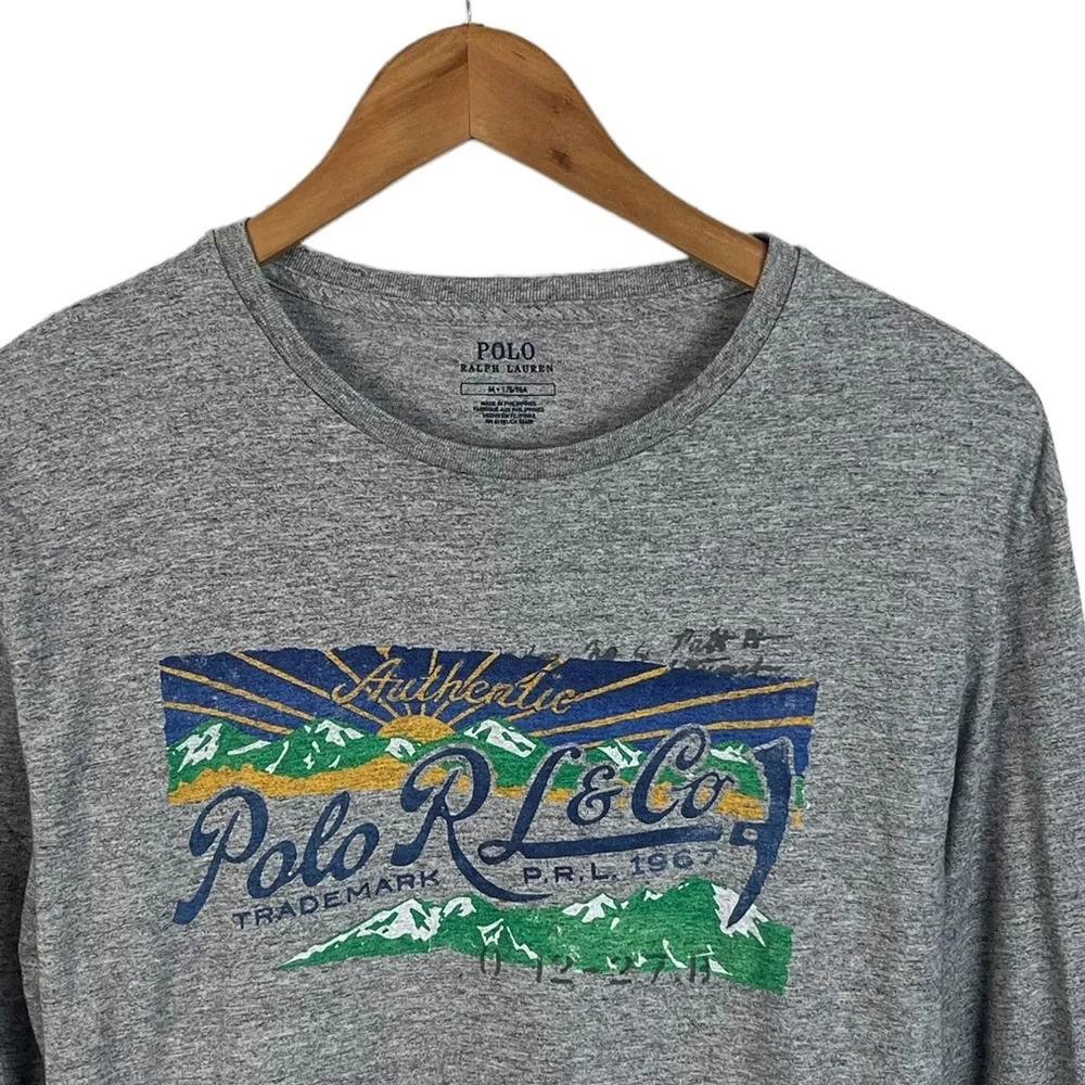 LS211 Mens Polo Ralph Lauren Designer Long Sleeve Graphic T Shirt M - Picture 3 of 4